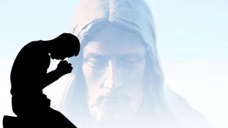 Jesus-bending-down